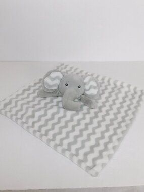 Tendertyme Gray White Zig zag Plush Elephant Security Blanket Baby Lovey Nunu